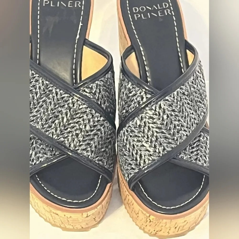 Donald J. Pliner Ilonar Navy Raffia Platform Sandals - Size 10